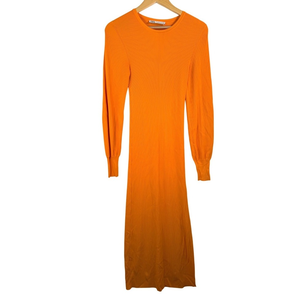 Zara‎ Ribbed Midi bodycon dress preppy beach boho orange sz S